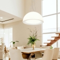 Biała lampa LED wisząca kopuła Micante Mia nad stołem w jadalni