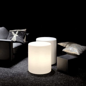 Biała lampa LED stolik pufa Micante Gioia Premium