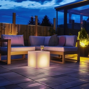 Biała lampa LED stolik pufa sześcian Micante mBOX Premium